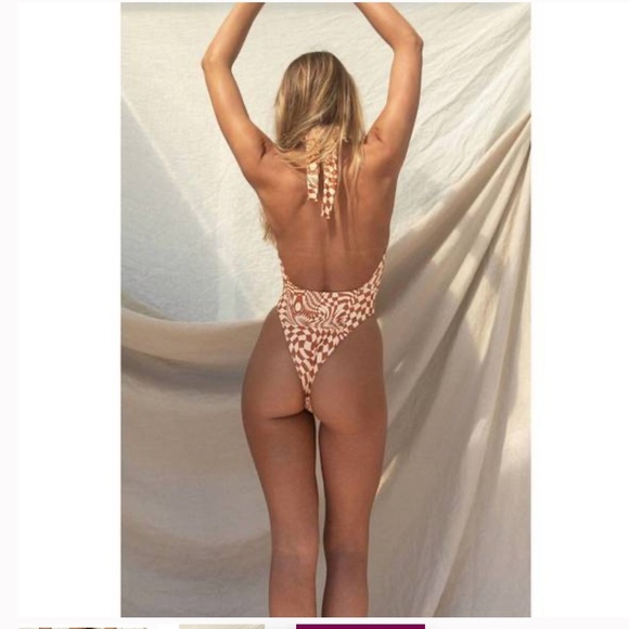 NWT STONE FOX SWIM - azalea one-piece swimsuit in caramel check size small - Picture 3 of 4